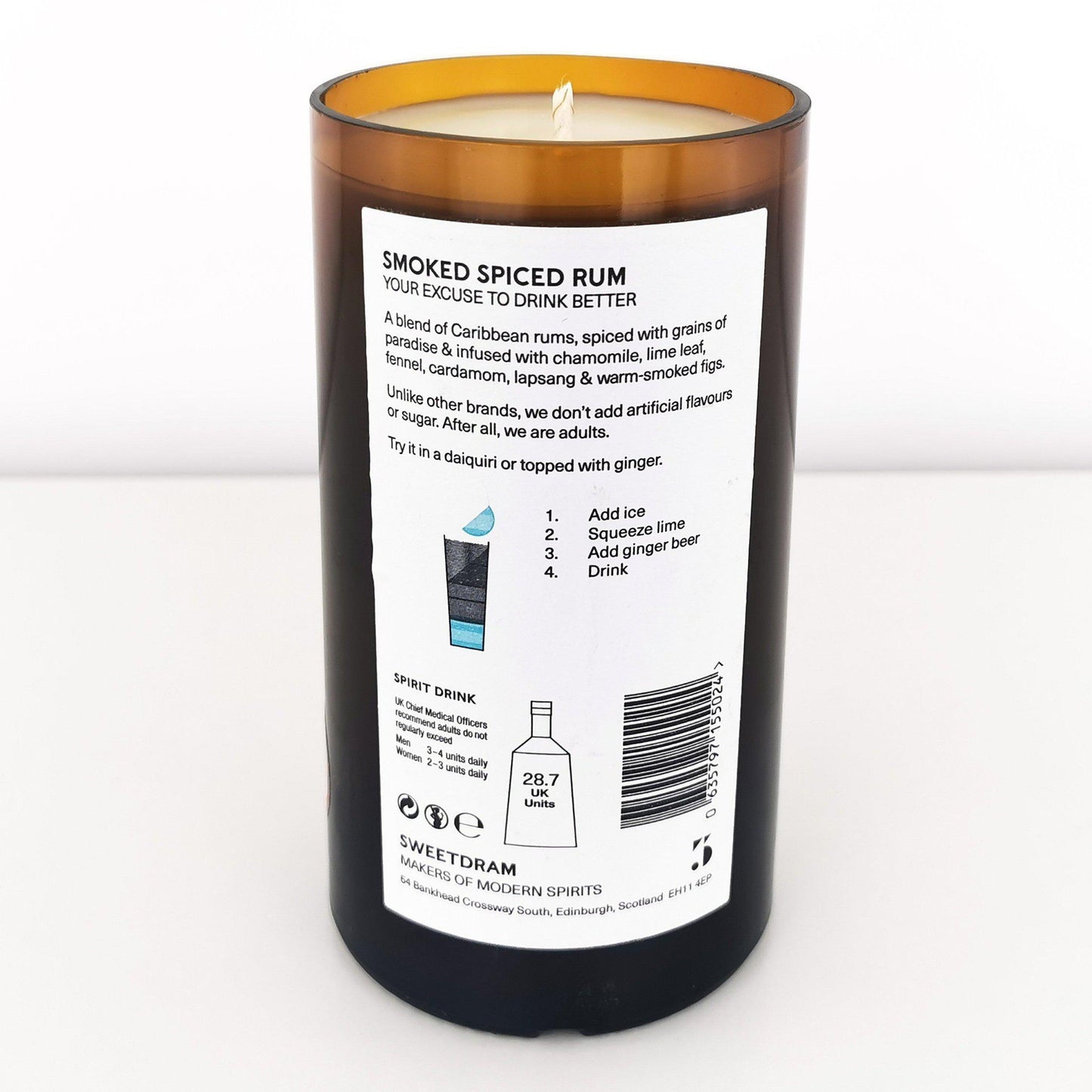 Sweetdram Smoked Spiced Rum Bottle Candle Rum Bottle Candles Adhock Homeware