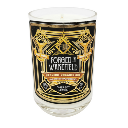 Forged in Wakefield Sherbet Lemon Gin Bottle Candle Gin Bottle Candles Adhock Homeware