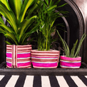 Recycled Woven Stripe Plant Pot Cover (Neyron Pink, Pompadour &amp; Pearl) additional 6