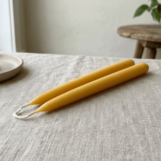Hand-Dipped 100% Natural Beeswax Taper Candles (Pair)