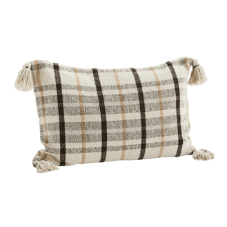 Recycled Checked Rectangle Cushion Cover with Tassels