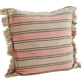 Striped Square Cushion Cover with Fringes