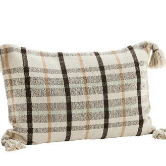 Checked Rectangle Cushion Cover with Tassels