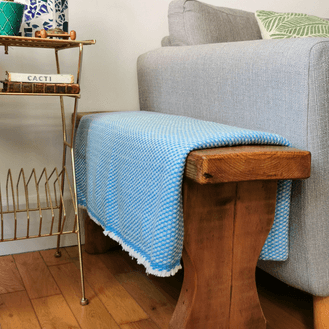 Luxury Handwoven Sky Blue Honeycomb Cashmere Blanket