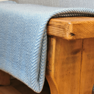 Luxury Handwoven Blue-Grey Chevron Cashmere Blanket