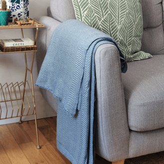 Luxury Handwoven Blue-Grey Chevron Cashmere Blanket