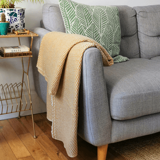 Luxury Handwoven Mustard Scalloped Wave Cashmere Blanket