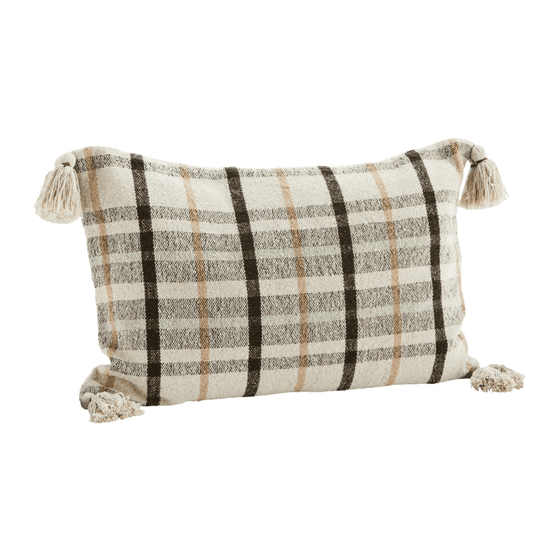 Recycled Checked Rectangle Cushion Cover with Tassels