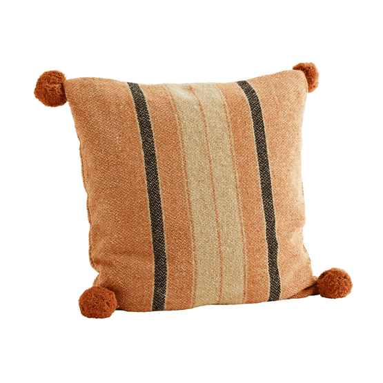 Recycled Striped Orange, Sand &amp; Black Square Cushion with Tassels