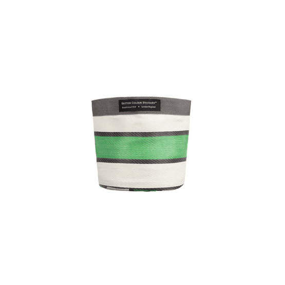 Recycled Woven Stripe Plant Pot Cover (Grass Green, Indigo &amp; Pearl)