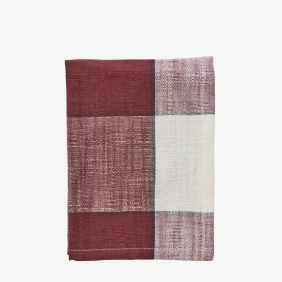 Cotton Burgandy Checked Kitchen Tea Towel