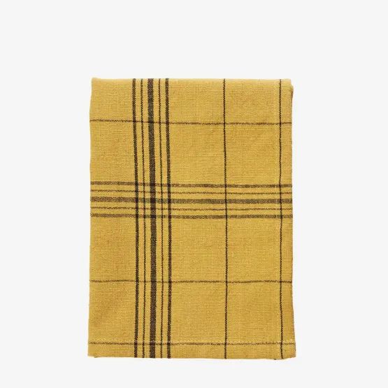 Cotton Mustard Checked Kitchen Tea Towel