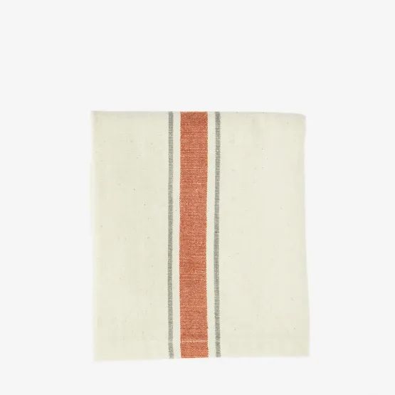 Cotton Tomato/Taupe Striped Kitchen Tea Towel