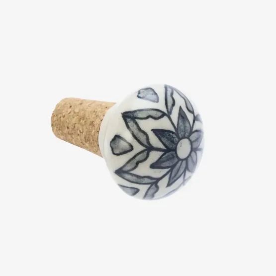 Hand-painted Grey Stoneware Bottle Stopper