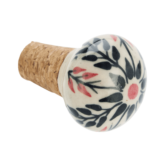 Handpainted Red &amp; Black Stoneware Wine Bottle Stopper