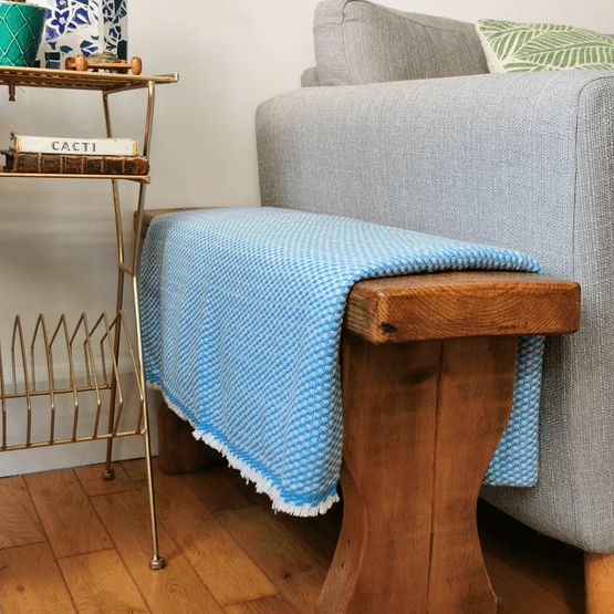 Luxury Handwoven Sky Blue Honeycomb Cashmere Blanket