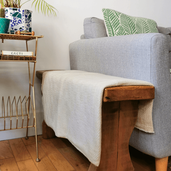 Luxury Handwoven Cream Geometric Cashmere Blanket