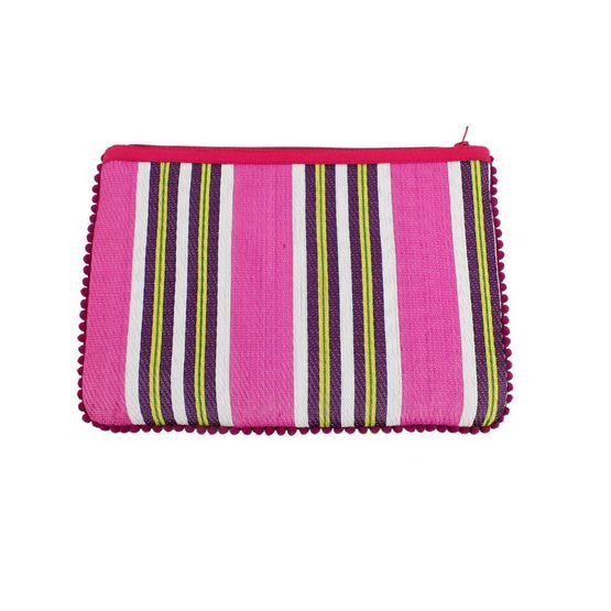 Recycled Woven Fire Pom Pom Pouch
