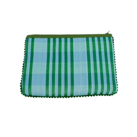 Recycled Woven Pom Pom Pouch - Ocean