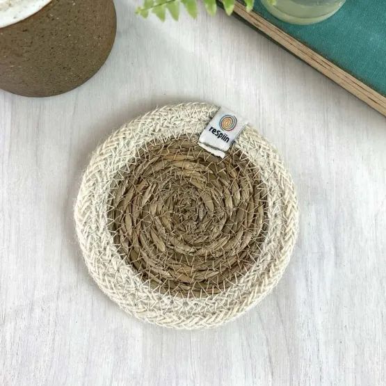 Seagrass &amp; Jute Natural/White Coasters (Set of 6)