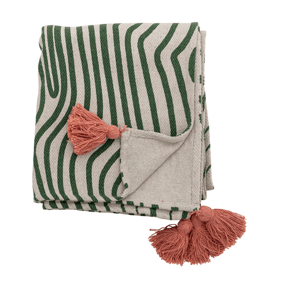 Woodsby Recycled Cotton Wavy Stripe Green/Orange Throw