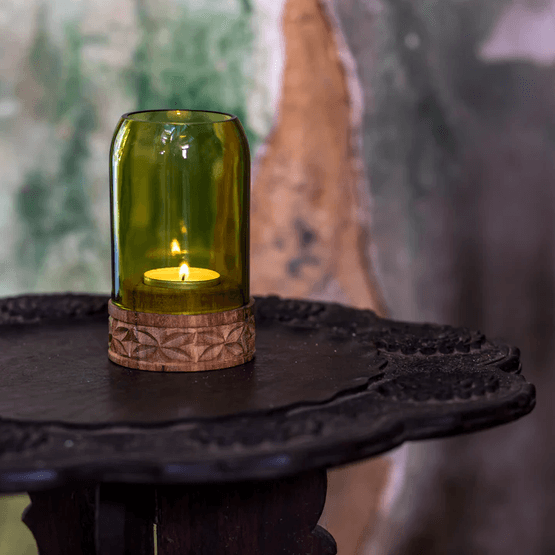 Recycled Wine Bottle Lantern Tealight Holders (Set of 2)