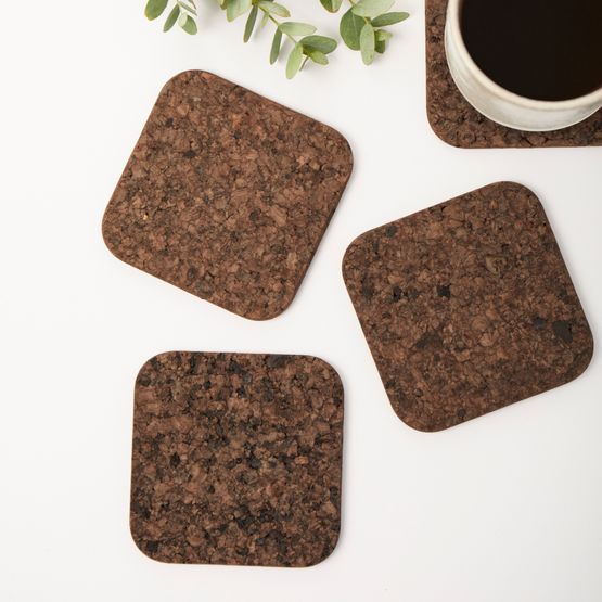 Square Smoked Cork Coaster Set