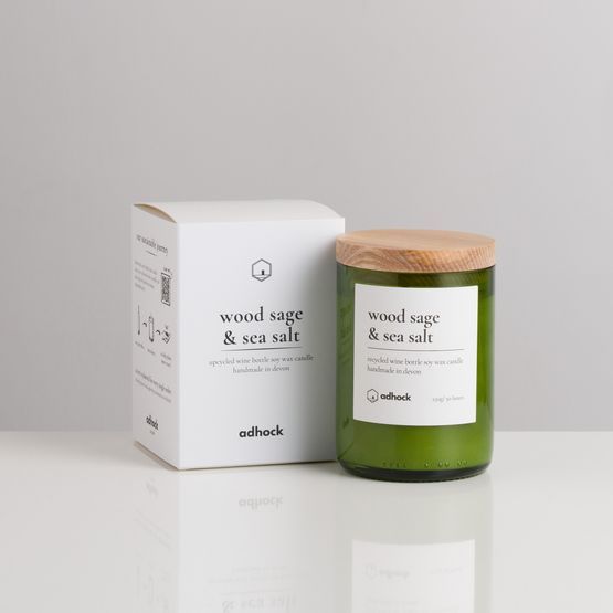 Wood Sage &amp; Sea Salt Upcycled Wine Bottle Candle